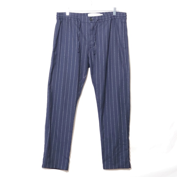 Topman Stretch Skinny Striped Elastic Waist Navy Blue Trousers SIZE 34*32 - Picture 1 of 5